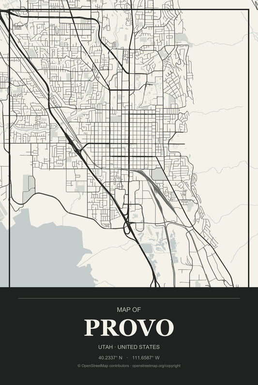 Provo, Utah City Map Aluminum Sign in Museum Plaque style