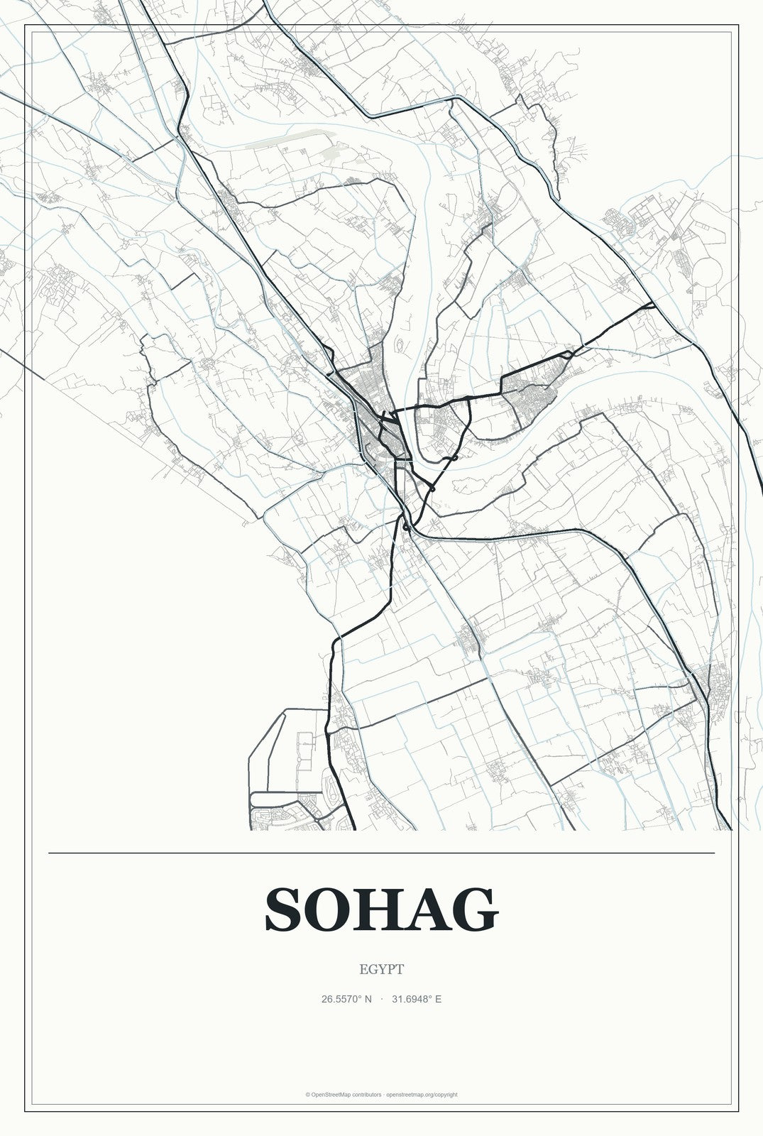 Sohag, Egypt City Map Aluminum Sign in Gallery Air style