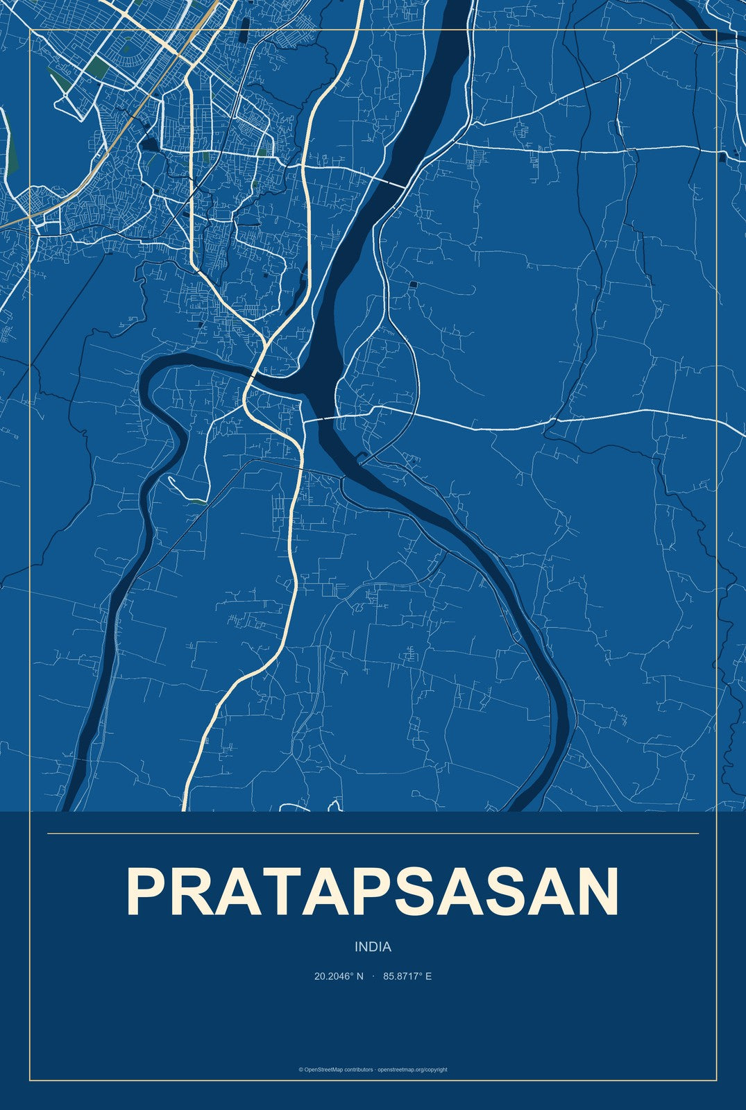 Pratapsasan, India City Map Aluminum Sign in Harbor Cobalt style