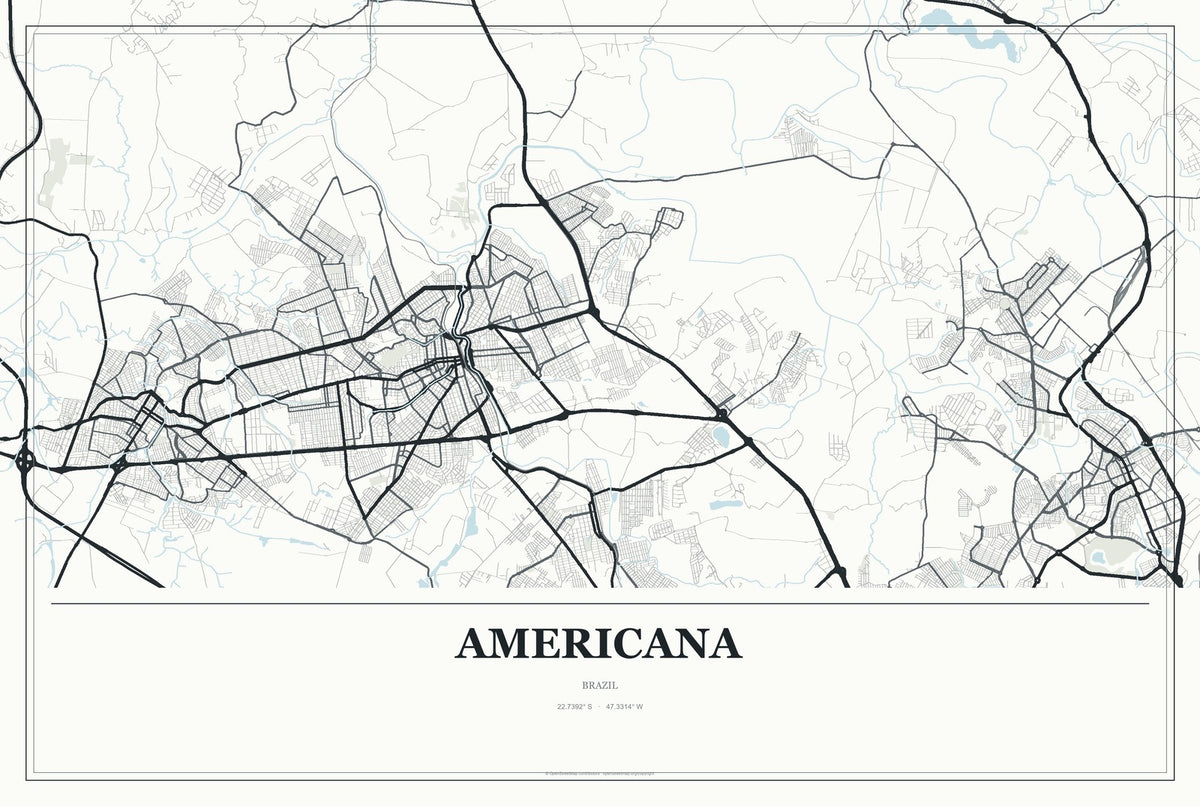 Americana, Brazil City Map Aluminum Sign in Gallery Air style