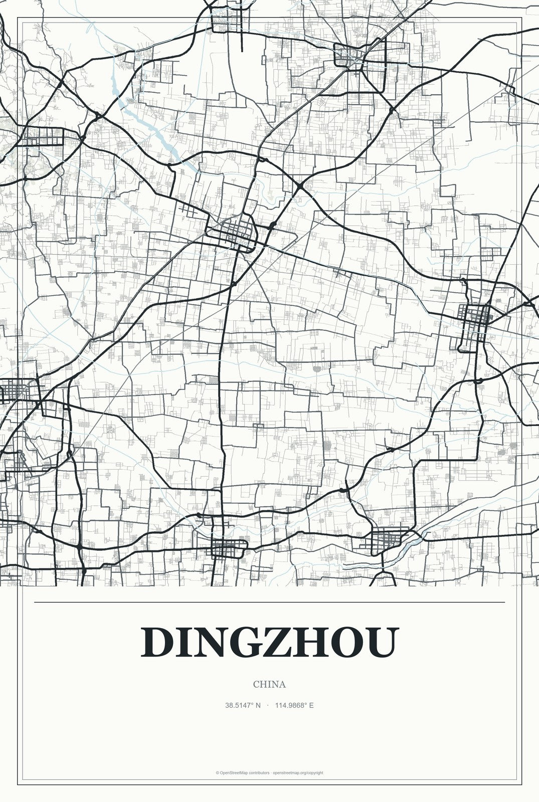 Dingzhou, China City Map Aluminum Sign in Gallery Air style
