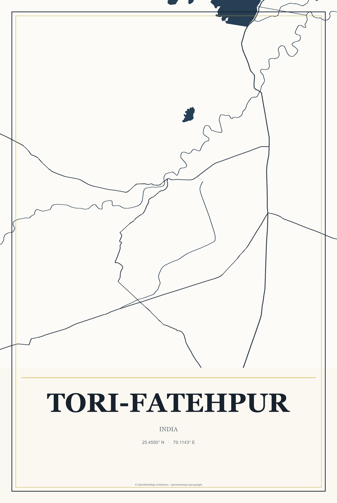 Tori-Fatehpur, India City Map Aluminum Sign in Citrine Modern style