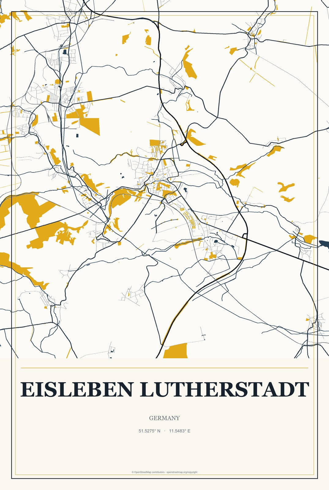 Eisleben Lutherstadt, Germany City Map Aluminum Sign in Citrine Modern style
