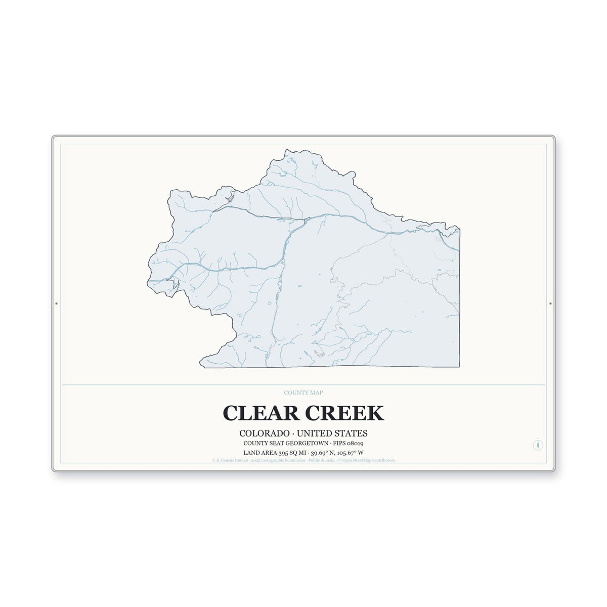 Clear Creek County, Colorado Map Aluminum Sign in Gallery Air style