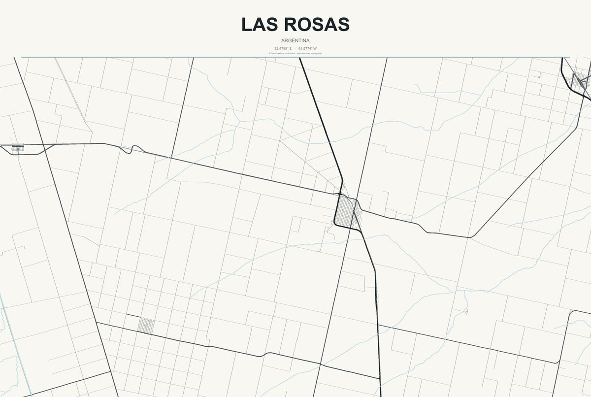 Las Rosas, Argentina City Map Aluminum Sign in Headline Atlas style