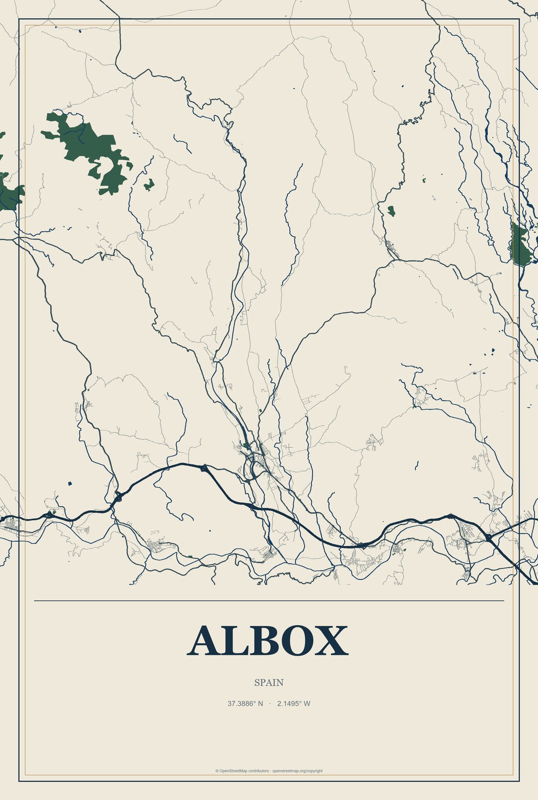 Albox, Spain City Map Aluminum Sign in Coastal Cutout style