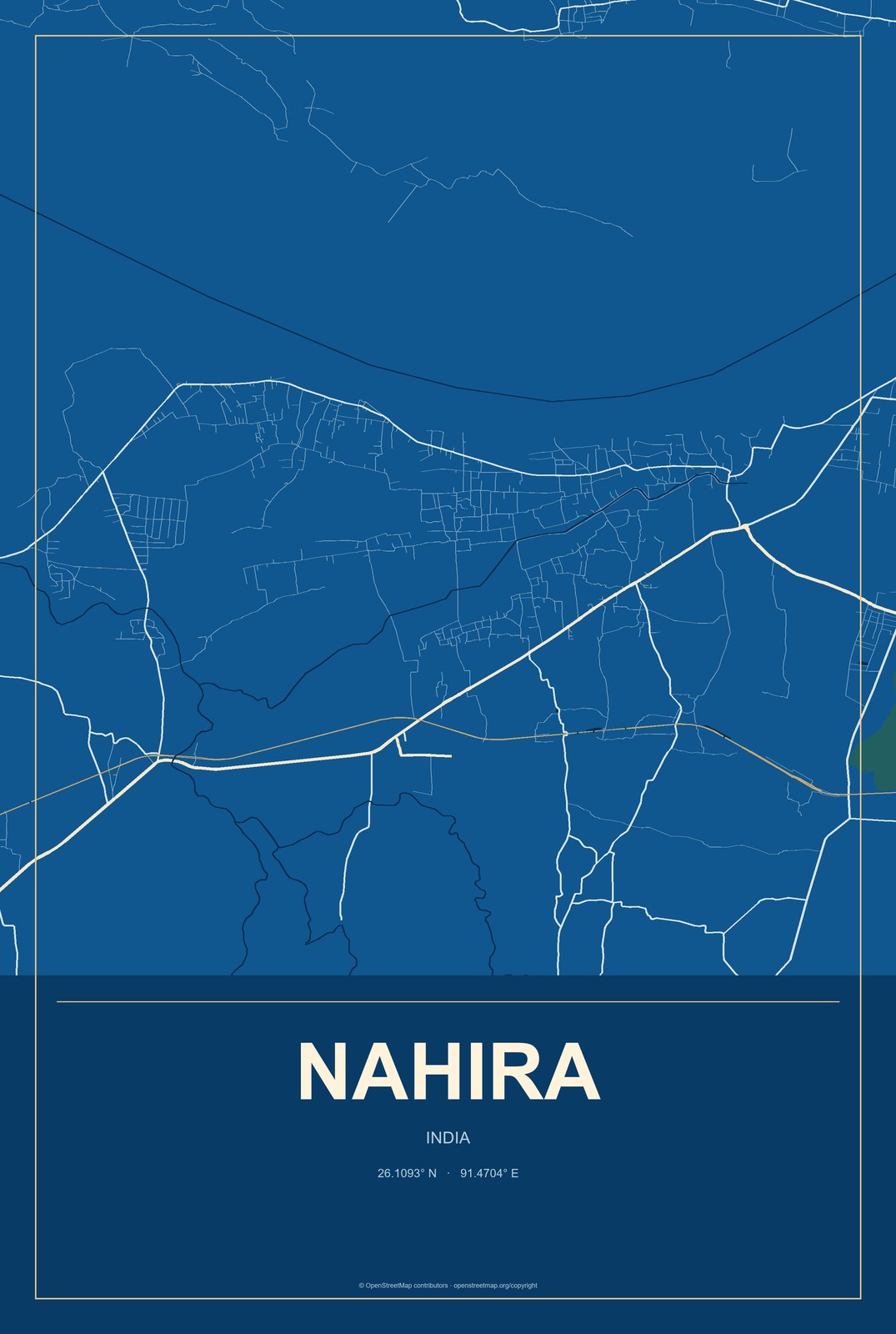 Nahira, India City Map Aluminum Sign in Harbor Cobalt style