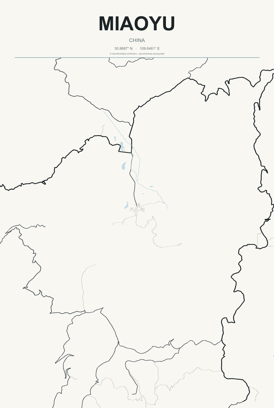 Miaoyu, China City Map Aluminum Sign in Headline Atlas style