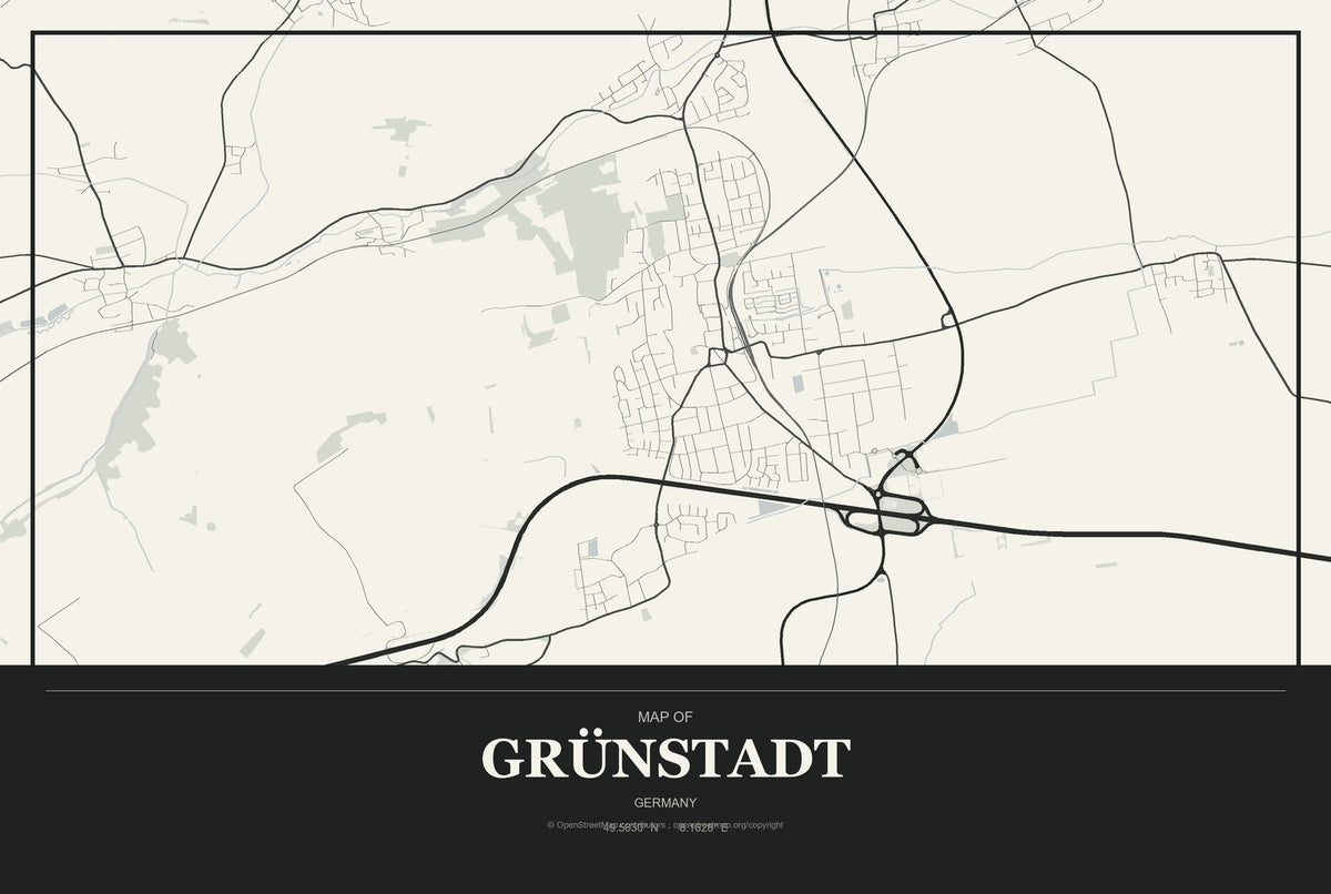Grünstadt, Germany City Map Aluminum Sign in Museum Plaque style