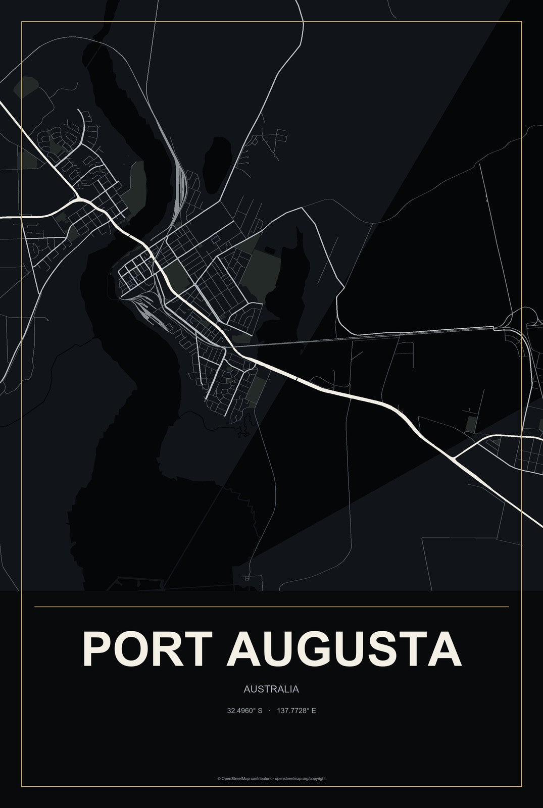Port Augusta, Australia City Map Aluminum Sign in Metropolitan Noir style