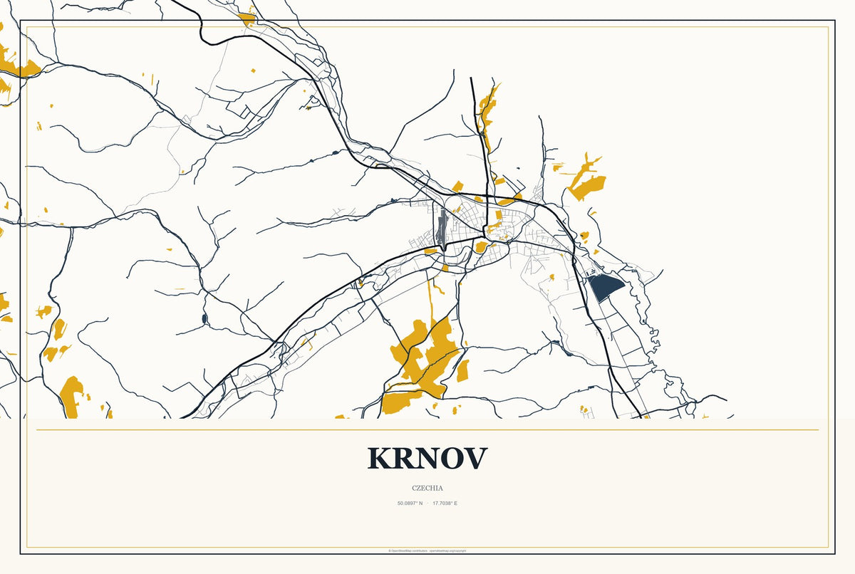 Krnov, Czechia City Map Aluminum Sign in Citrine Modern style