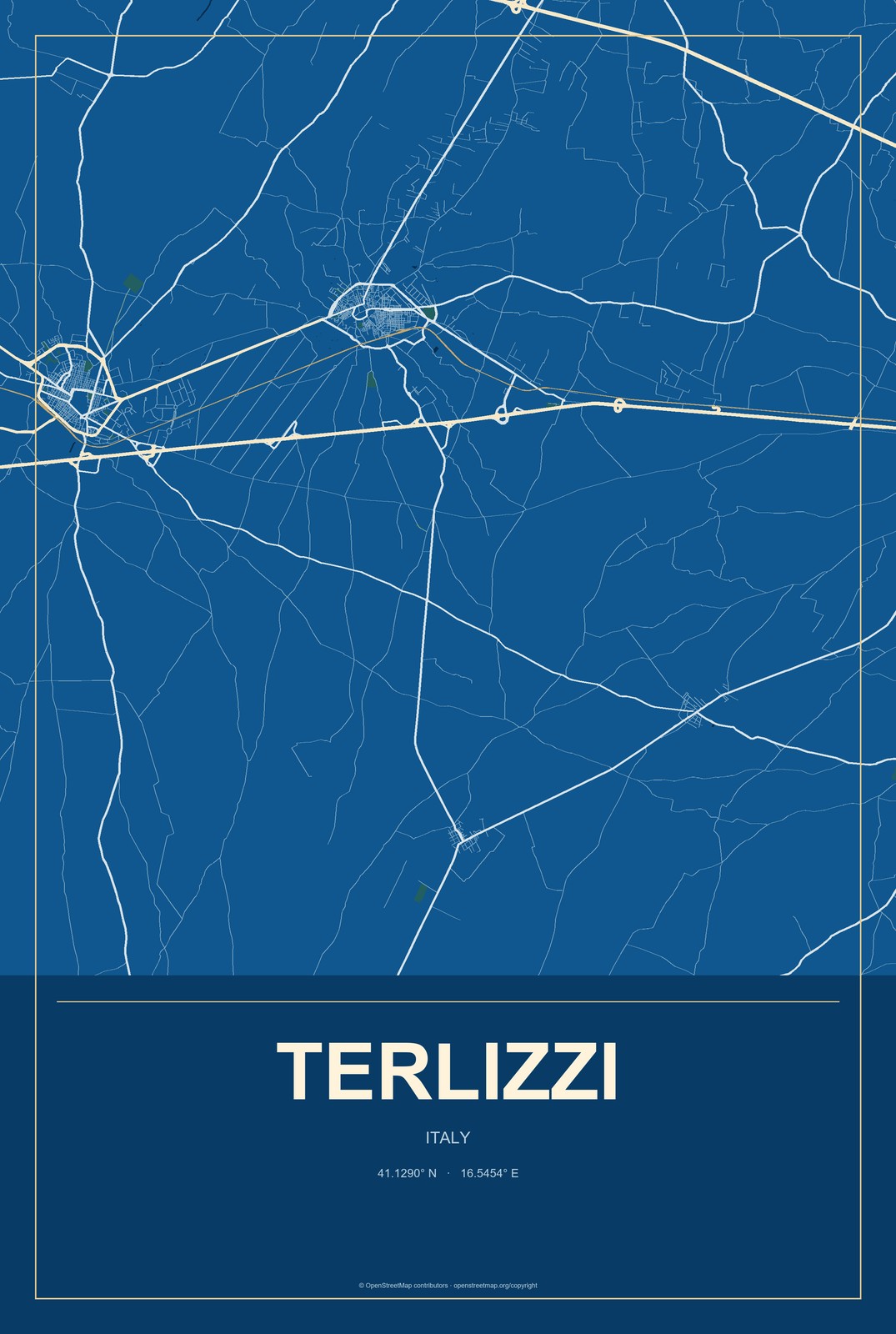 Terlizzi, Italy City Map Aluminum Sign in Harbor Cobalt style