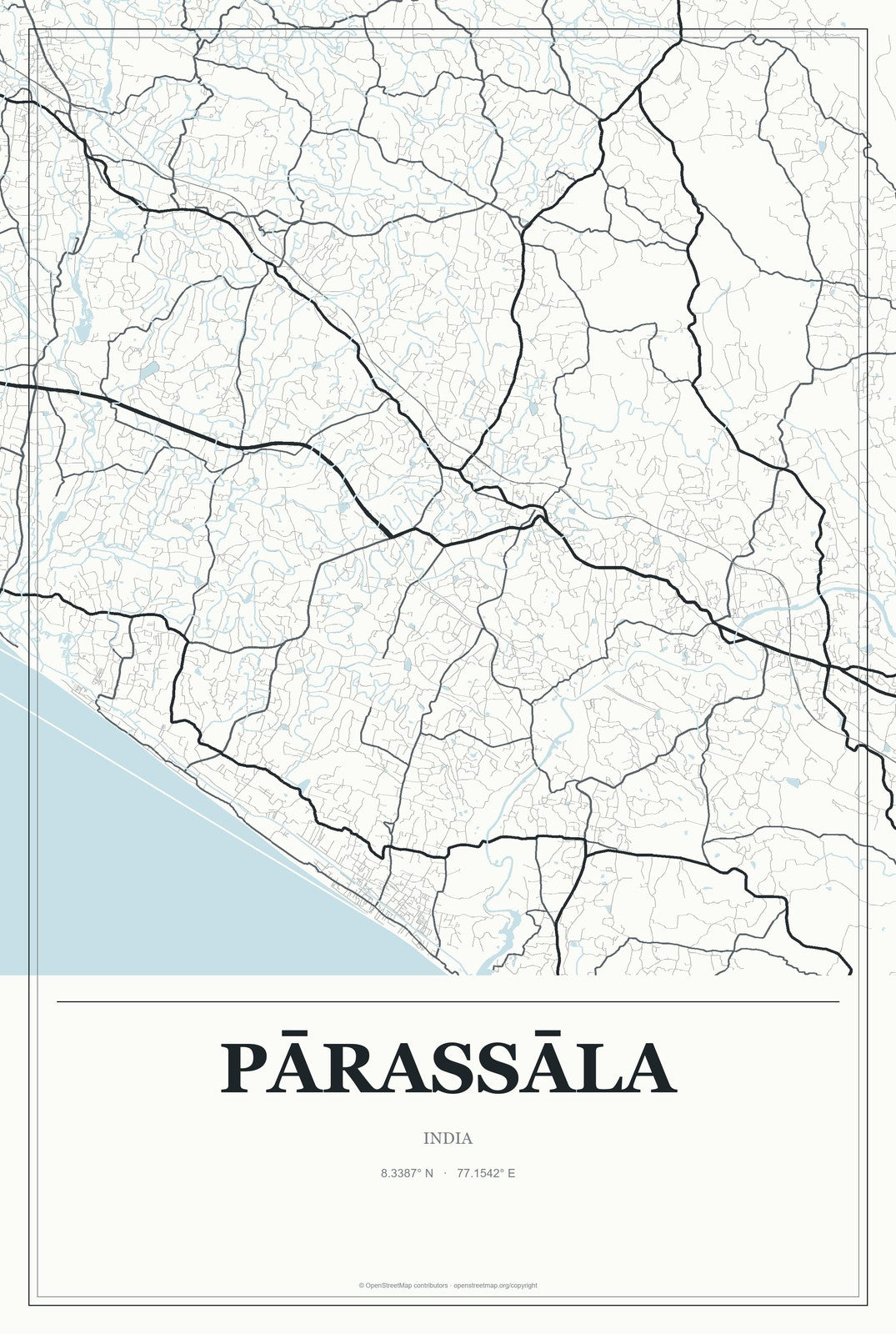 Pārassāla, India City Map Aluminum Sign in Gallery Air style