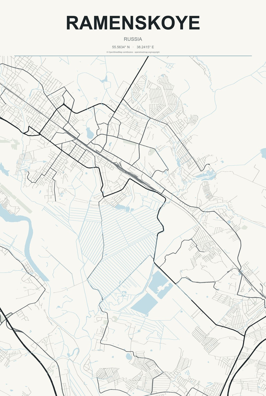 Ramenskoye, Russia City Map Aluminum Sign in Headline Atlas style