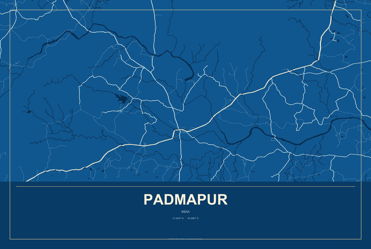 Padmapur, India City Map Aluminum Sign in Harbor Cobalt style