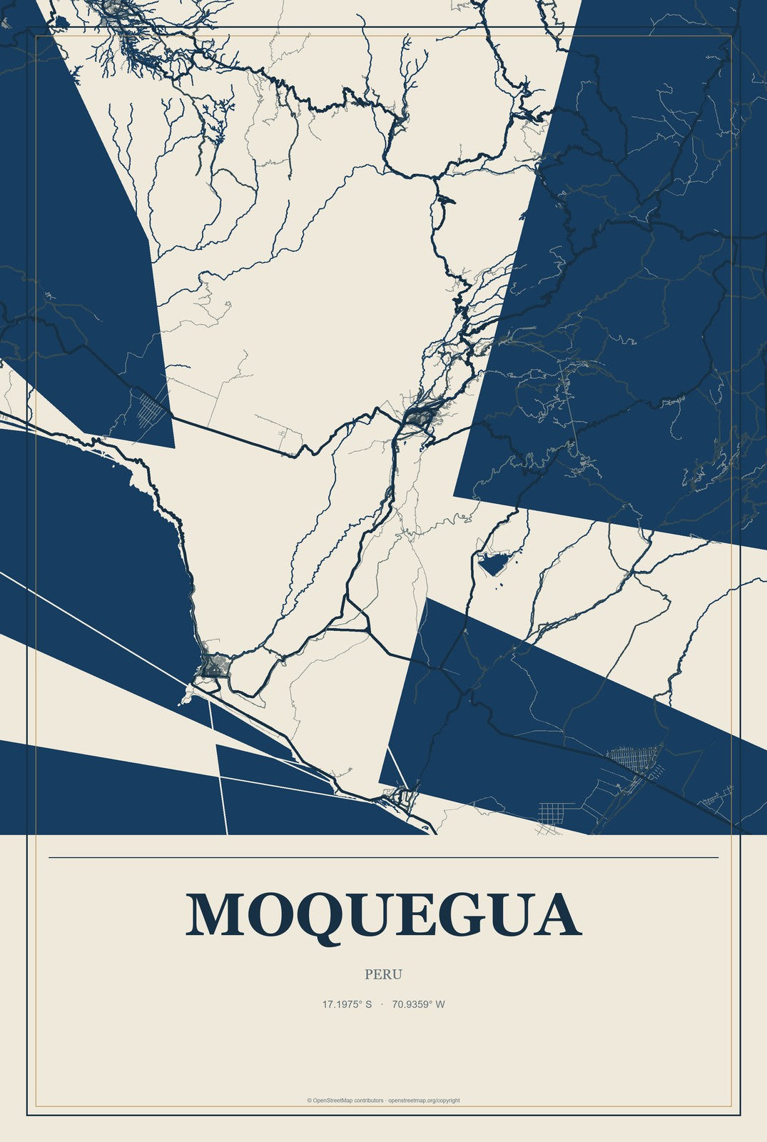 Moquegua, Peru City Map Aluminum Sign in Coastal Cutout style