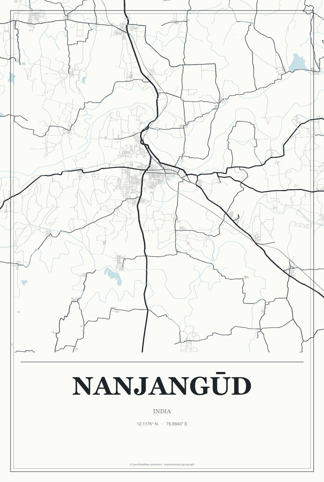 Nanjangūd, India City Map Aluminum Sign in Gallery Air style