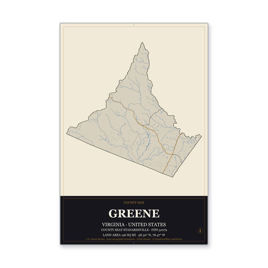 Greene County, Virginia Map Aluminum Sign in Museum Plaque style