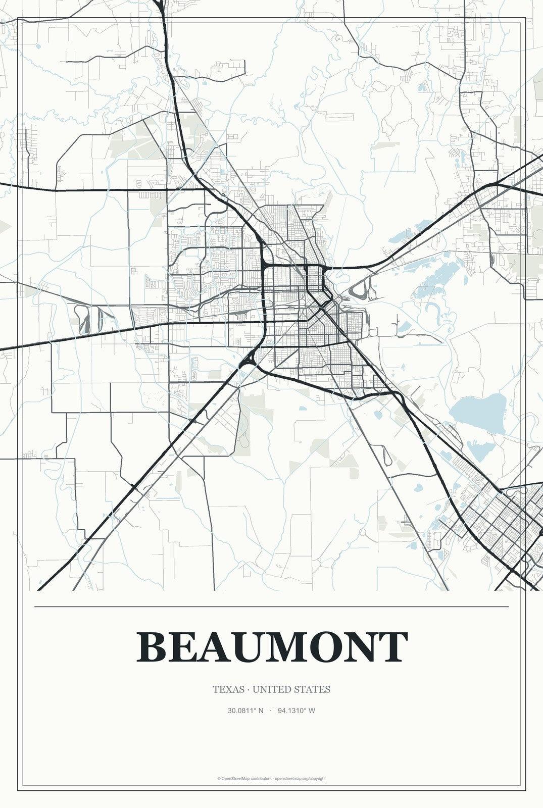 Beaumont, Texas City Map Aluminum Sign in Gallery Air style