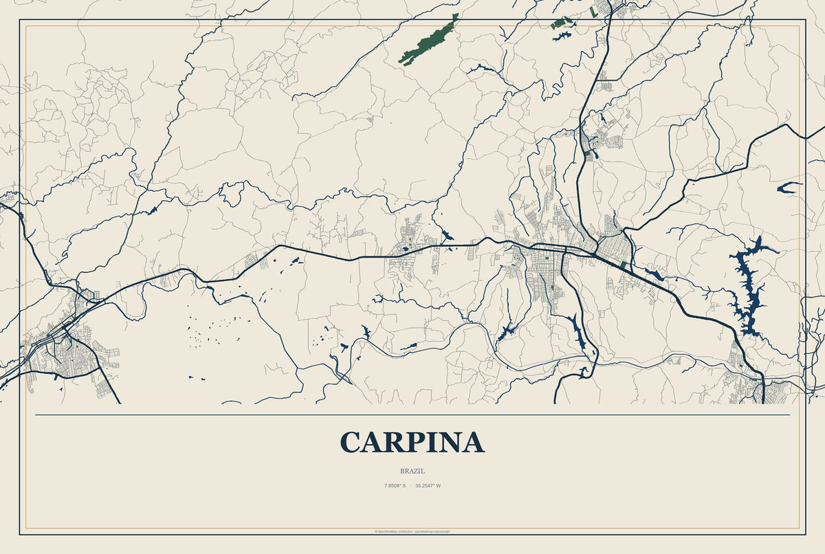 Carpina, Brazil City Map Aluminum Sign in Coastal Cutout style