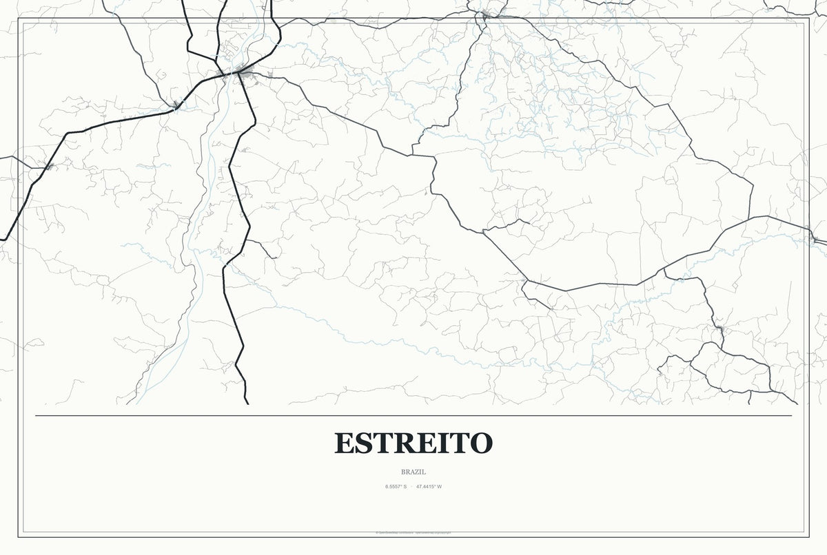 Estreito, Brazil City Map Aluminum Sign in Gallery Air style