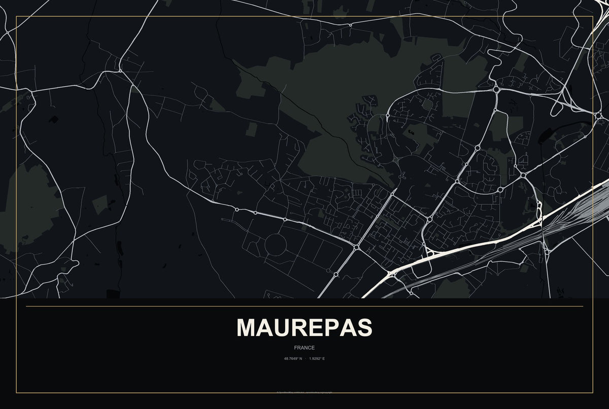Maurepas, France City Map Aluminum Sign in Metropolitan Noir style