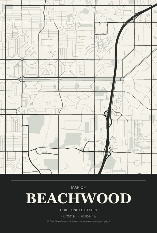 Beachwood, Ohio City Map Aluminum Sign in Museum Plaque style