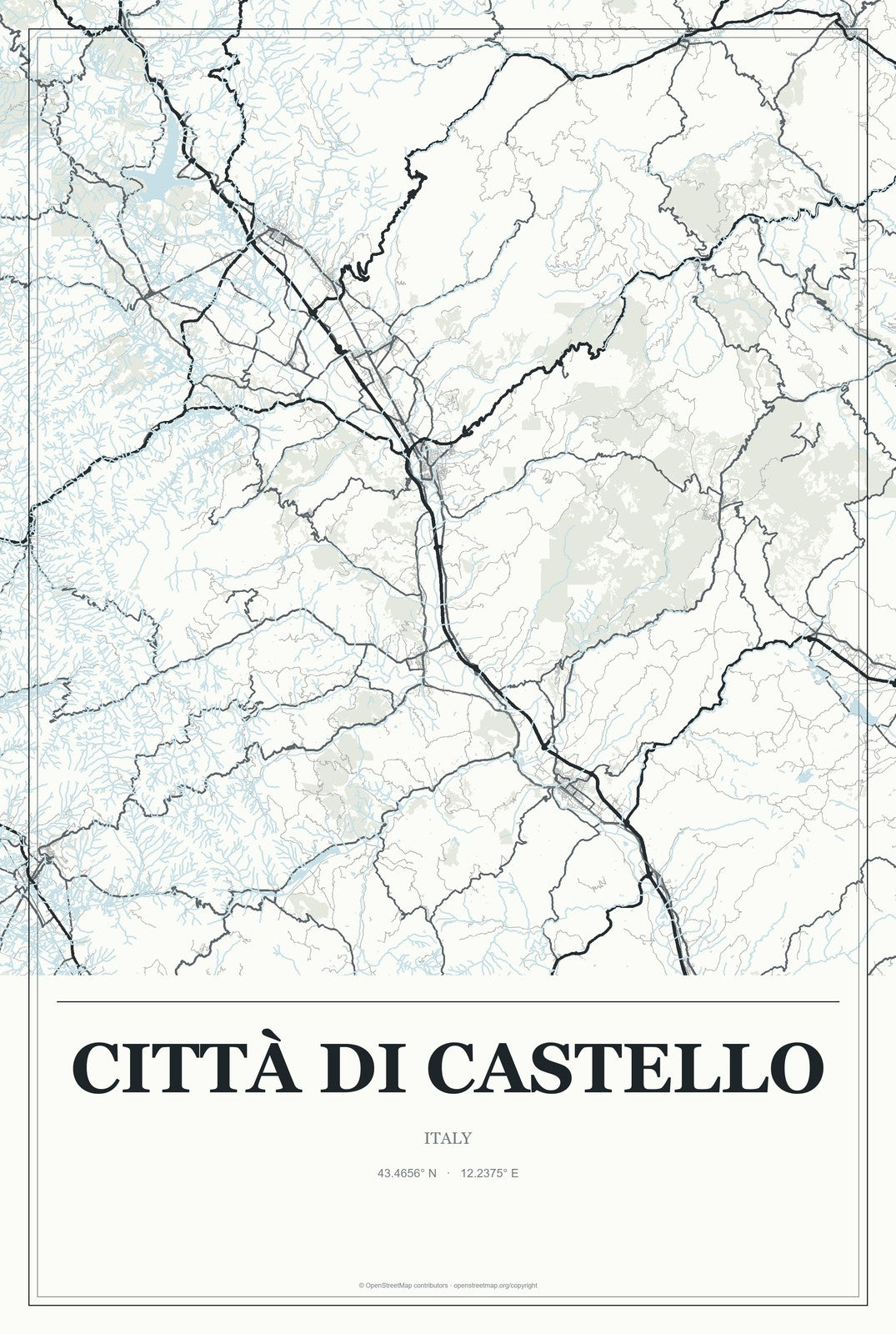 Città di Castello, Italy City Map Aluminum Sign in Gallery Air style