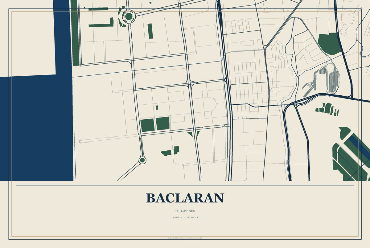 Baclaran, Philippines City Map Aluminum Sign in Coastal Cutout style