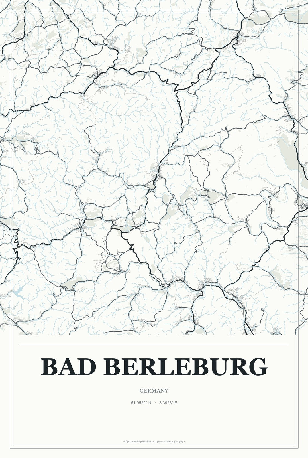 Bad Berleburg, Germany City Map Aluminum Sign in Gallery Air style