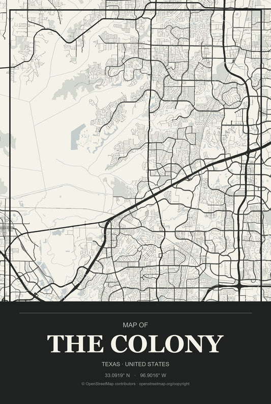 The Colony, Texas City Map Aluminum Sign in Museum Plaque style