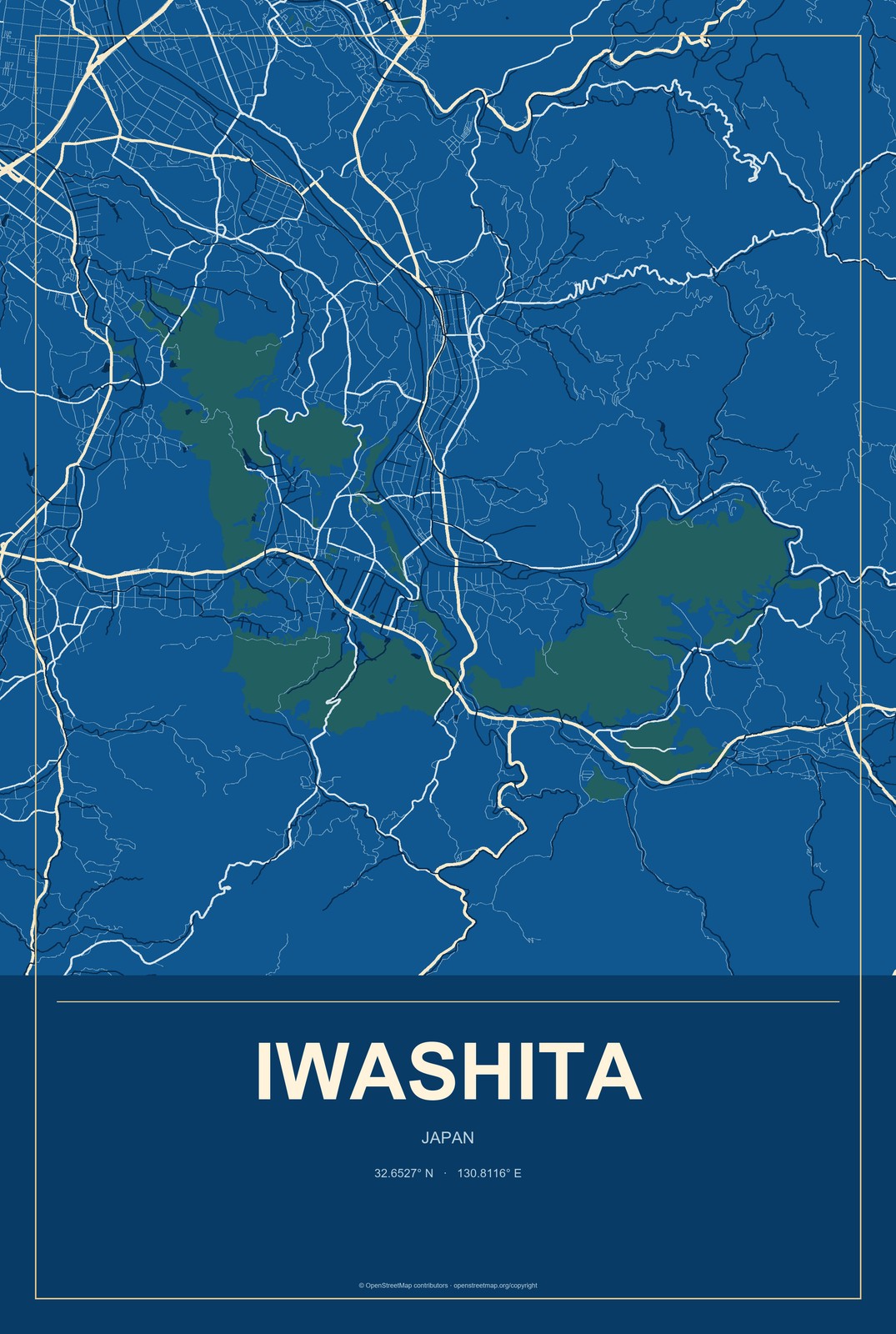 Iwashita, Japan City Map Aluminum Sign in Harbor Cobalt style