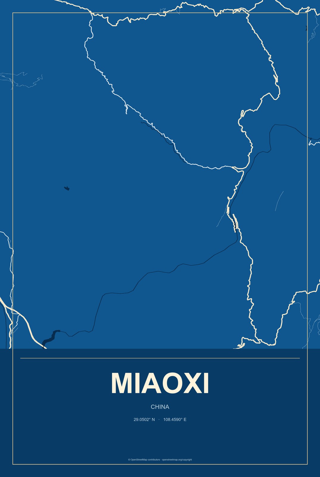 Miaoxi, China City Map Aluminum Sign in Harbor Cobalt style