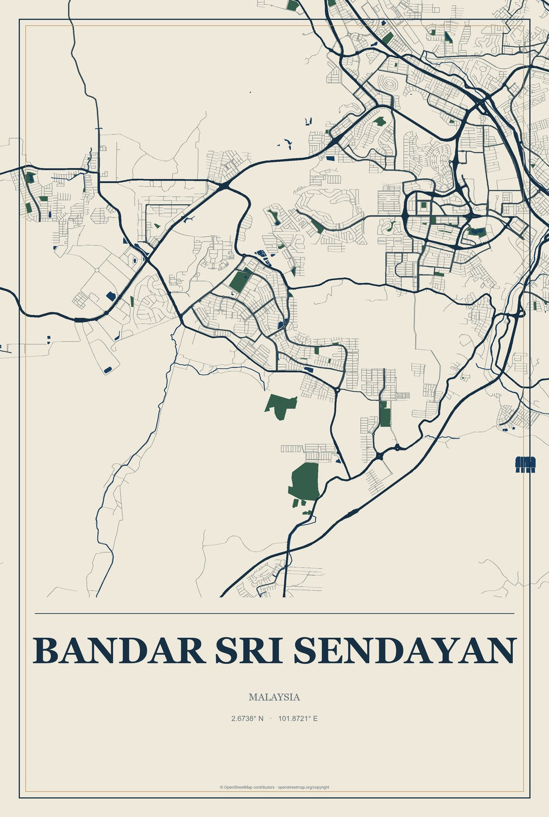 Bandar Sri Sendayan, Malaysia City Map Aluminum Sign in Coastal Cutout style