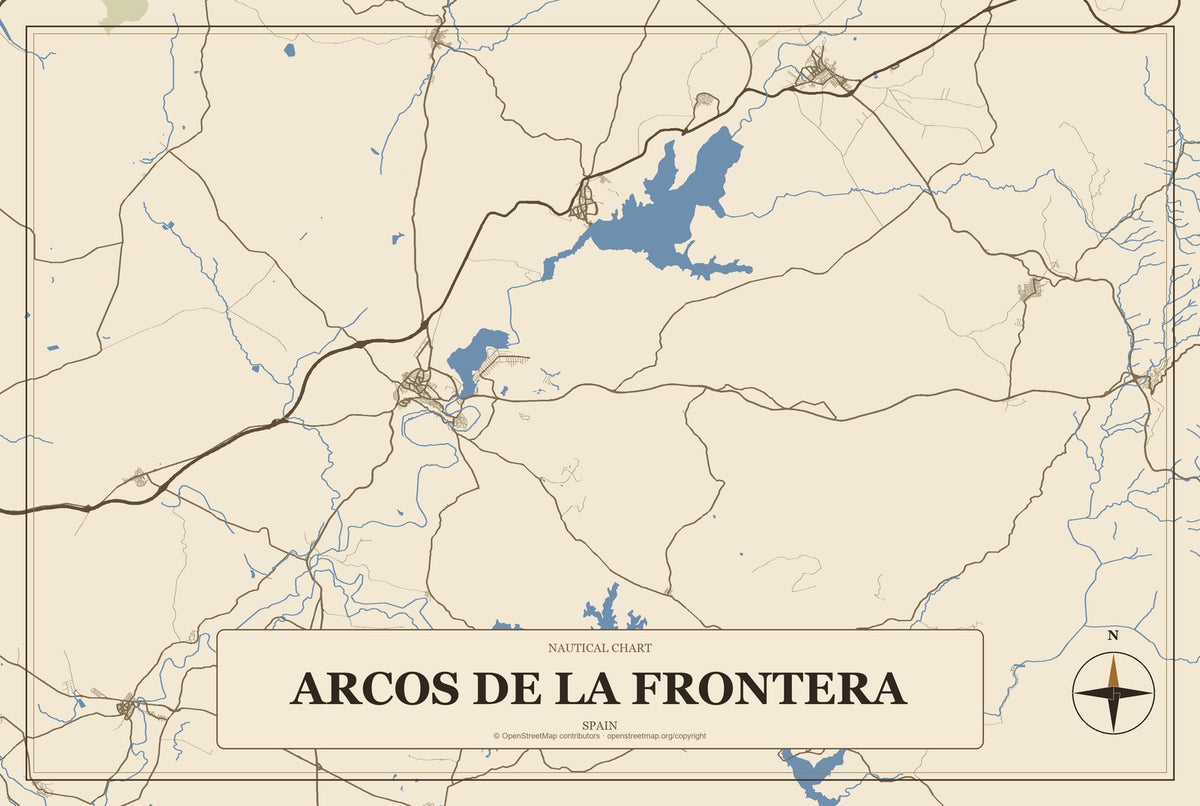 Arcos de la Frontera, Spain City Map Aluminum Sign in Heritage Nautical style