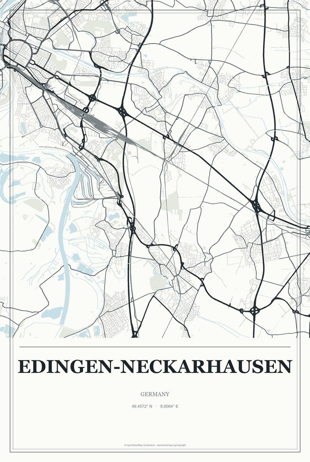 Edingen-Neckarhausen, Germany City Map Aluminum Sign in Gallery Air style