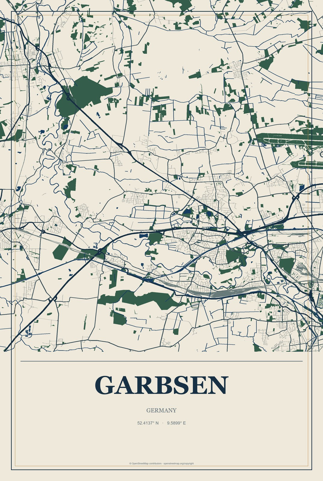 Garbsen, Germany City Map Aluminum Sign in Coastal Cutout style