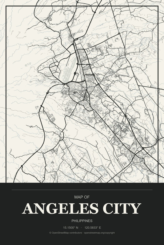 Angeles City, Philippines City Map Aluminum Sign in Museum Plaque style