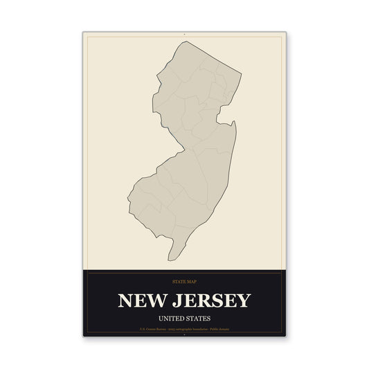 New Jersey state map aluminum sign in Museum Plaque style