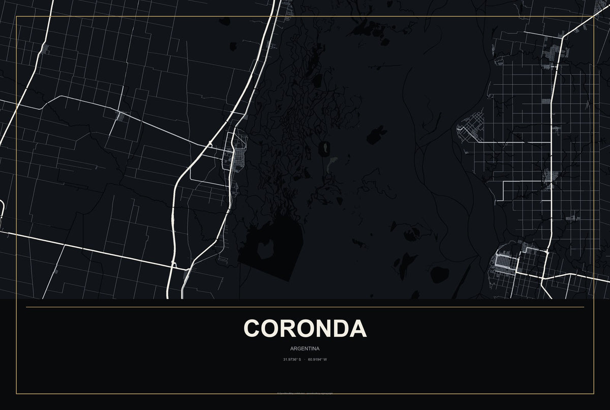 Coronda, Argentina City Map Aluminum Sign in Metropolitan Noir style