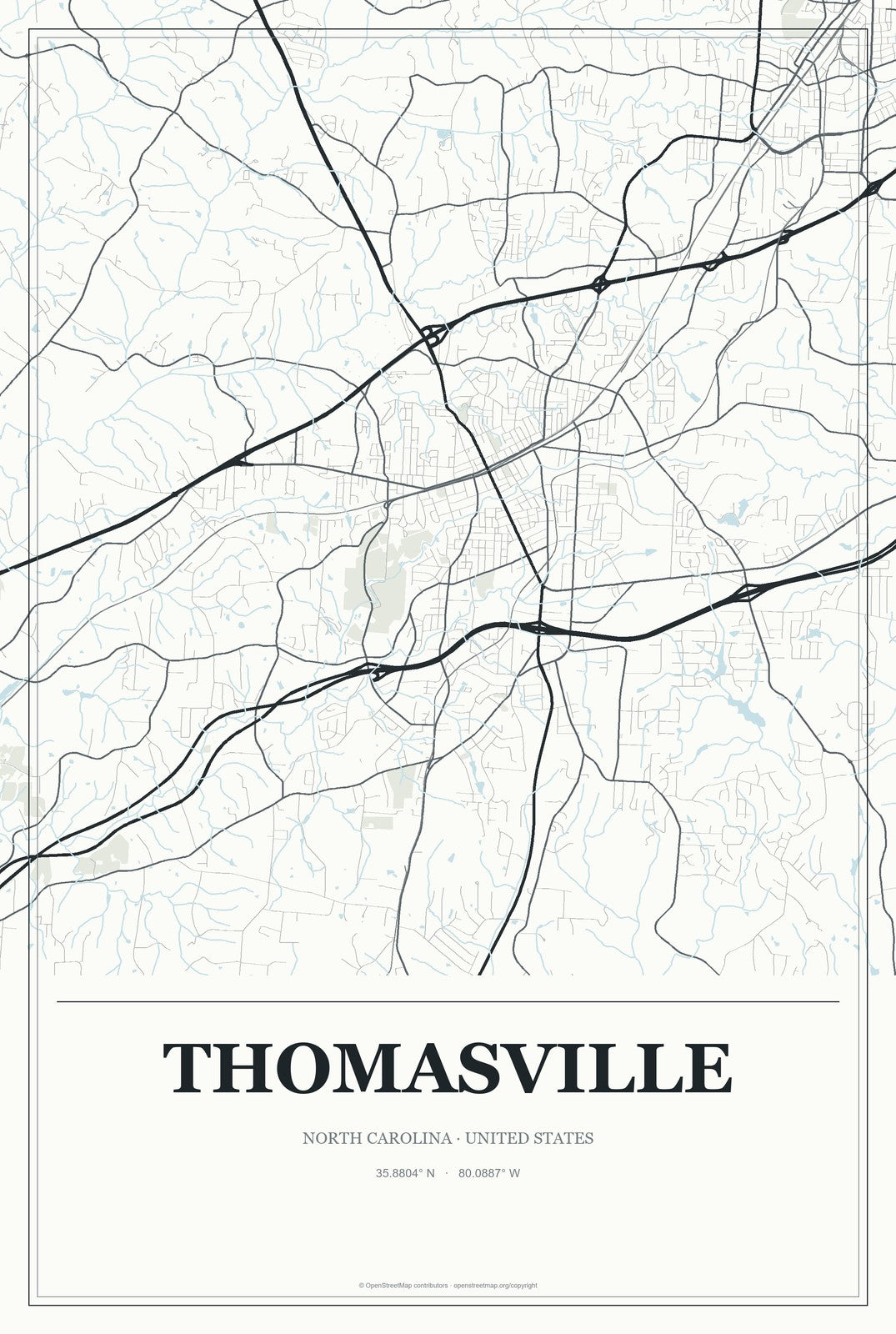 Thomasville, North Carolina City Map Aluminum Sign in Gallery Air style