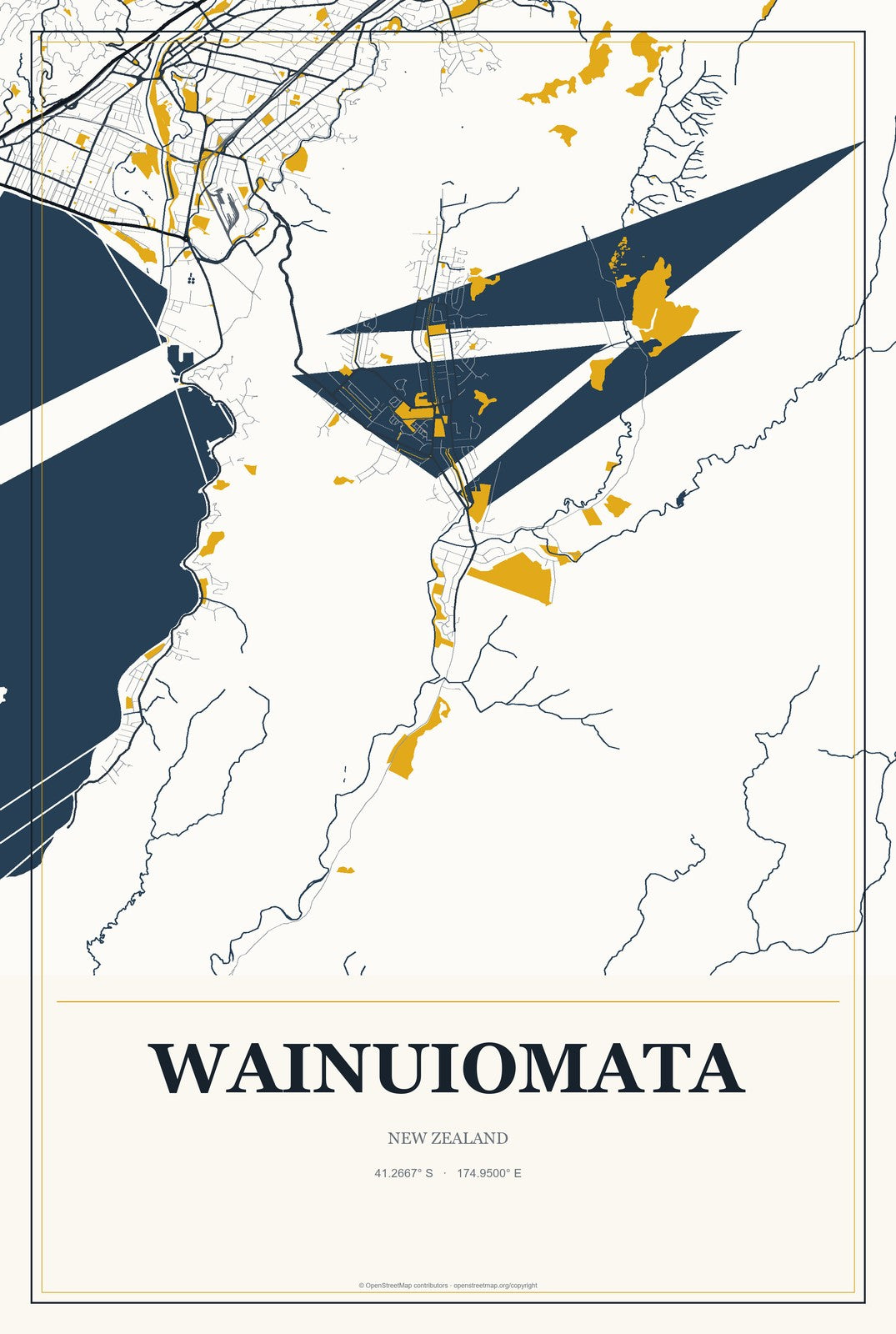 Wainuiomata, New Zealand City Map Aluminum Sign in Citrine Modern style