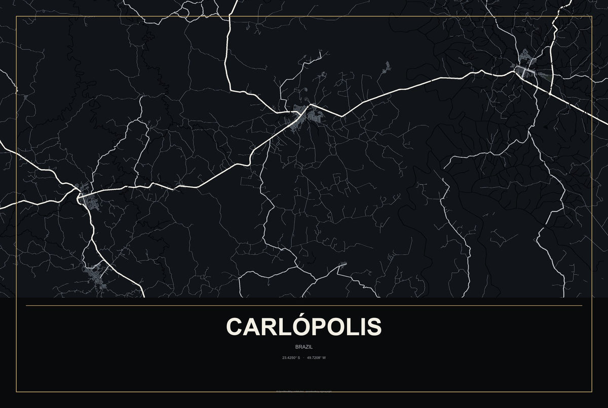 Carlópolis, Brazil City Map Aluminum Sign in Metropolitan Noir style