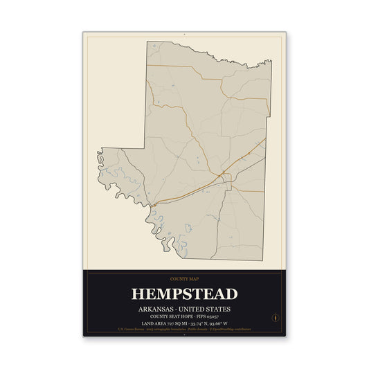 Hempstead County, Arkansas Map Aluminum Sign in Museum Plaque style
