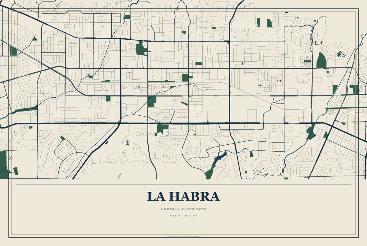 La Habra, California City Map Aluminum Sign in Coastal Cutout style