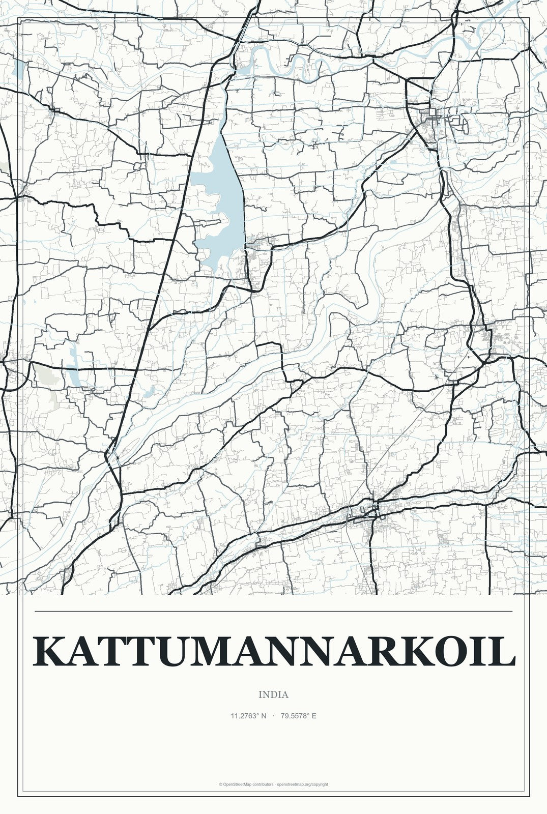 Kattumannarkoil, India City Map Aluminum Sign in Gallery Air style