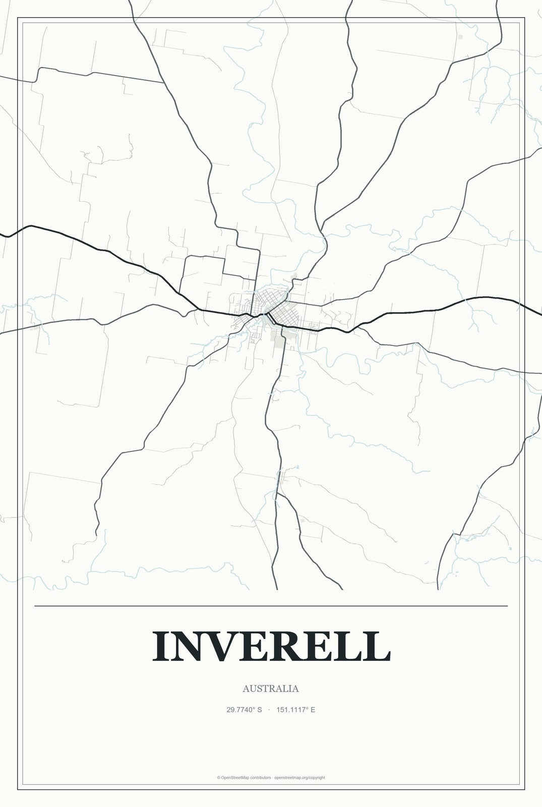 Inverell, Australia City Map Aluminum Sign in Gallery Air style