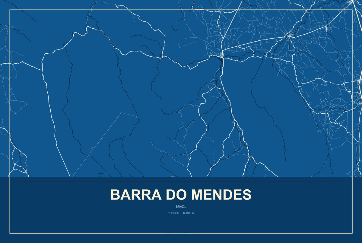 Barra do Mendes, Brazil City Map Aluminum Sign in Harbor Cobalt style