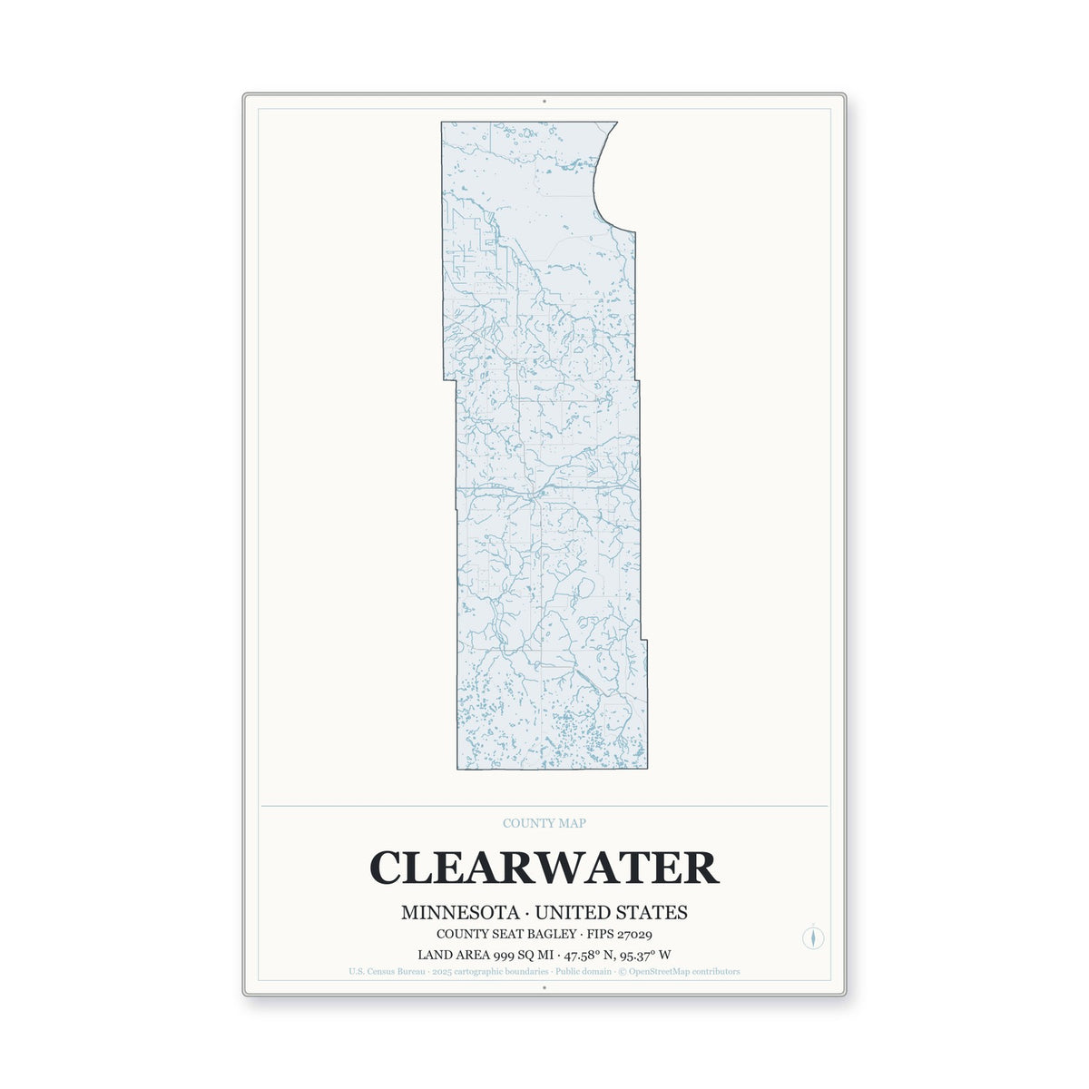 Clearwater County, Minnesota Map Aluminum Sign in Gallery Air style