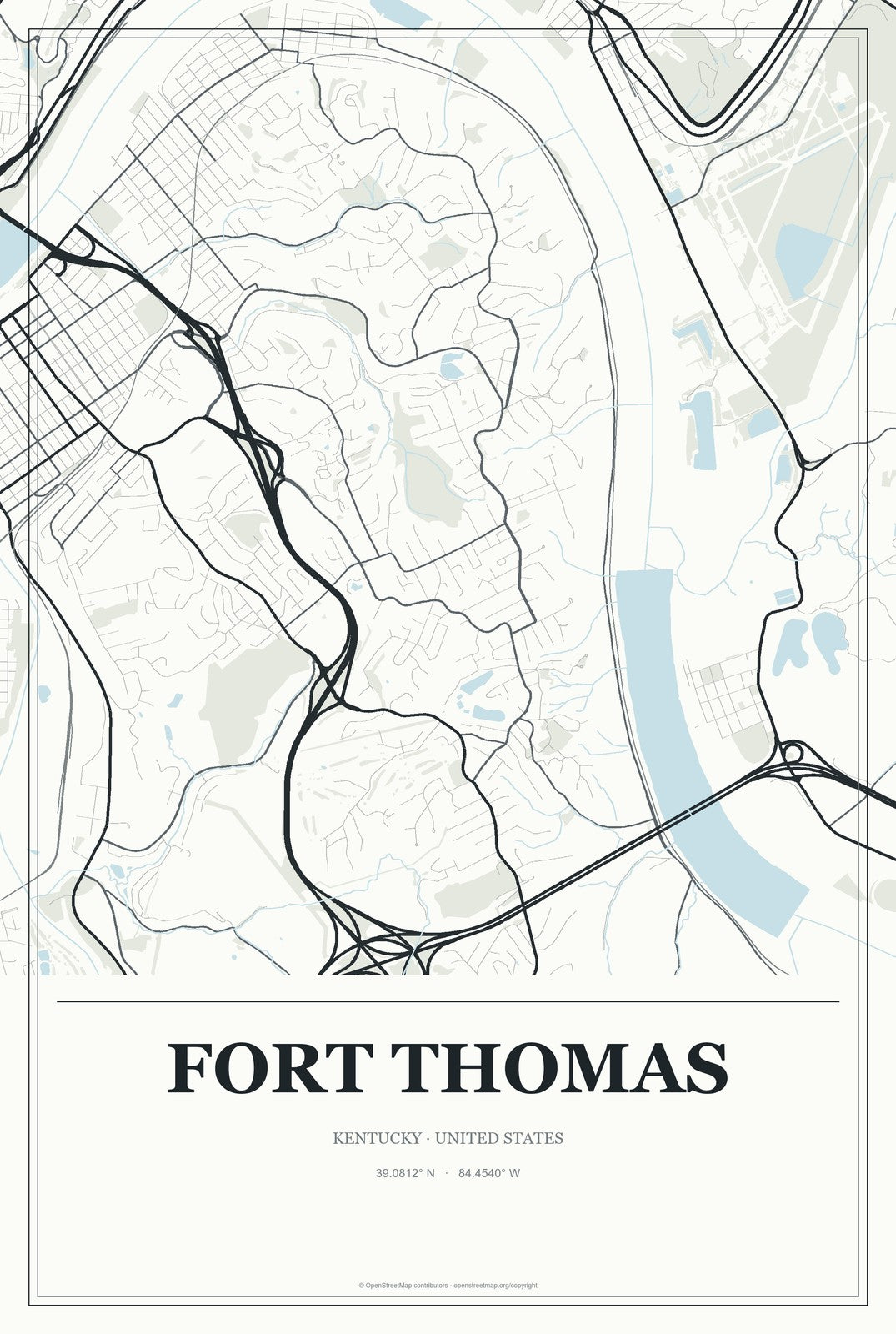 Fort Thomas, Kentucky City Map Aluminum Sign in Gallery Air style
